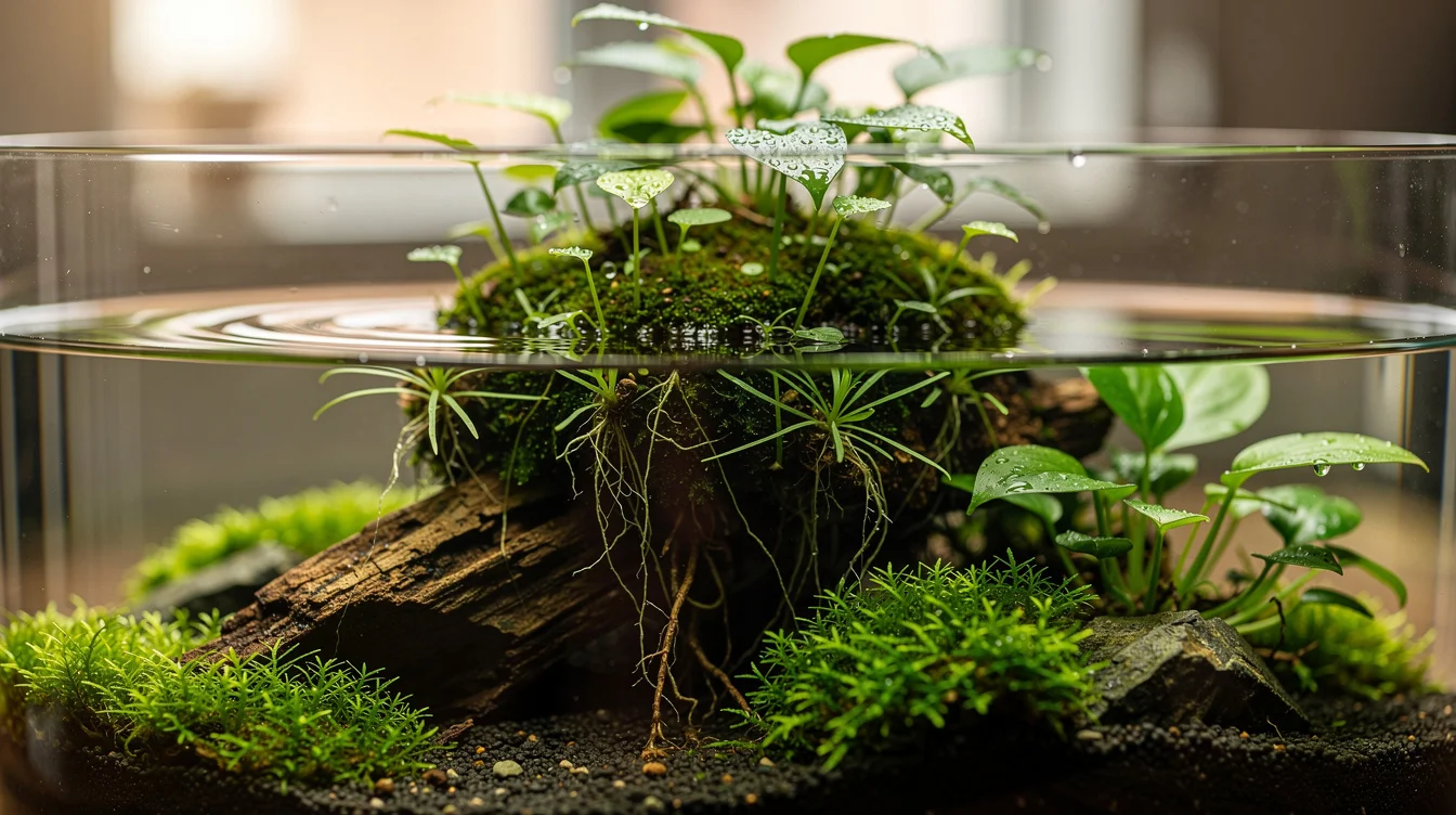 Aquarienpflanzen emers halten — Wabi Kusa, Paludarium und mehr: Wabi Kusa — das Miniatur-Ökosystem im Glas