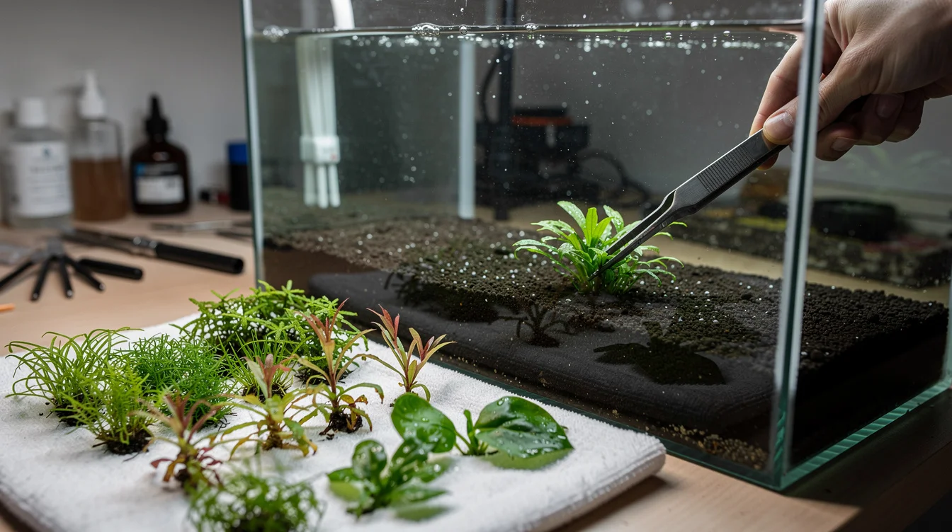 Aquarienpflanzen schneiden — Richtig kürzen und zurückschneiden: Schwimmpflanzen ausdünnen und Bodendecker mähen