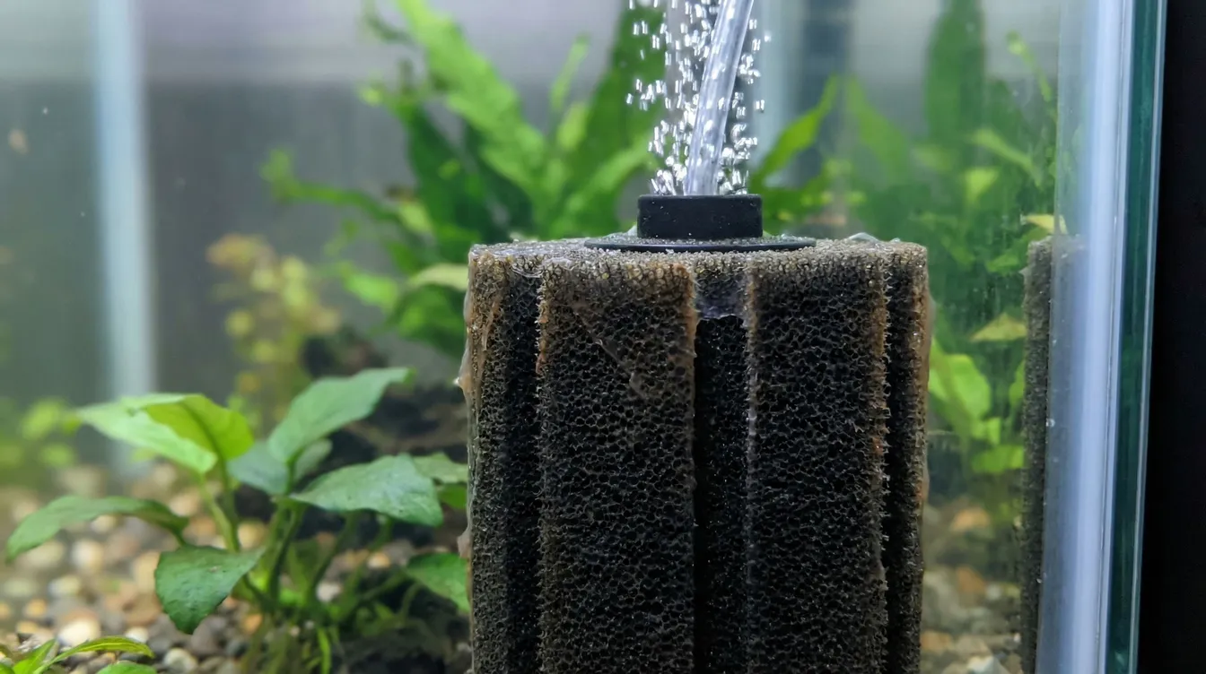 Schwammfilter mit beginnendem Biofilm-Wachstum in der Einfahrphase