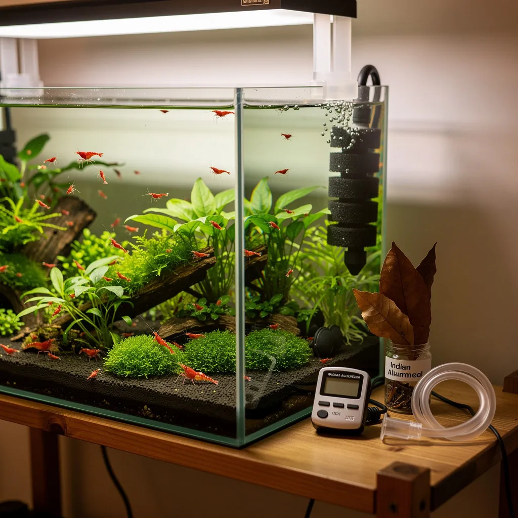 Gepflegtes, geruchsfreies Garnelenbecken mit guter Prävention und Wartung