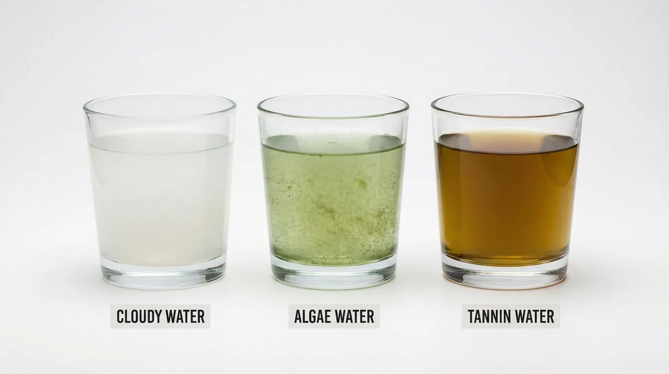 Drei Arten von Trübung im Vergleich: weiß, grün und braun-gelb