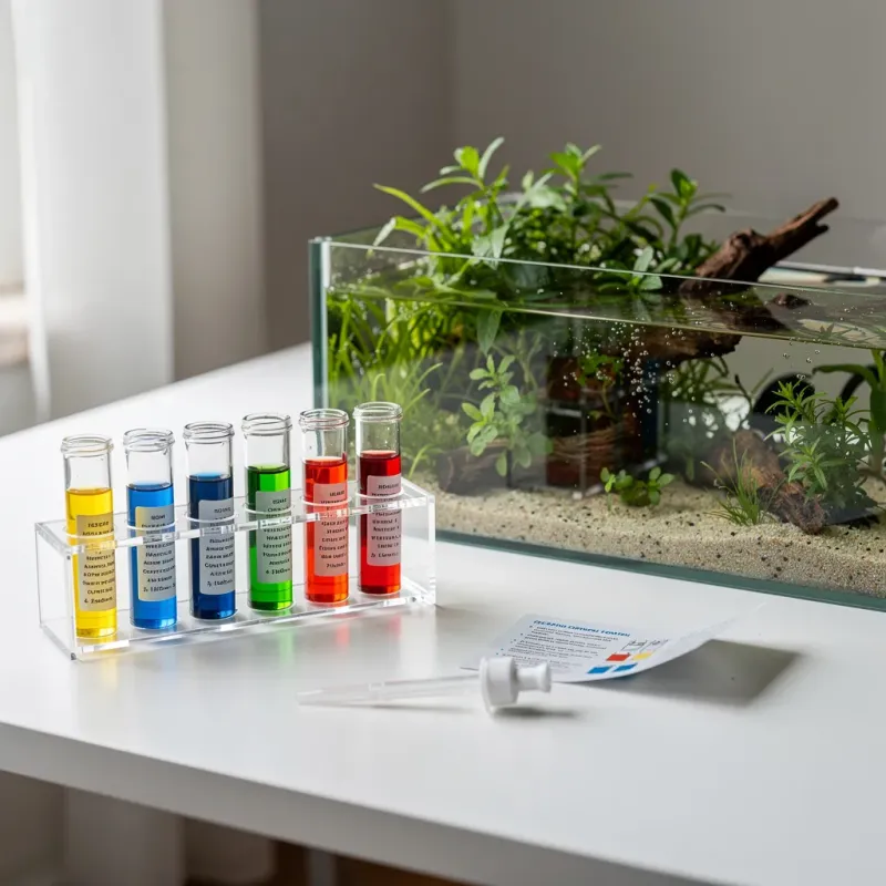 Wassertests mit Tröpfchentest-Set während der Einfahrphase eines neuen Garnelenbeckens