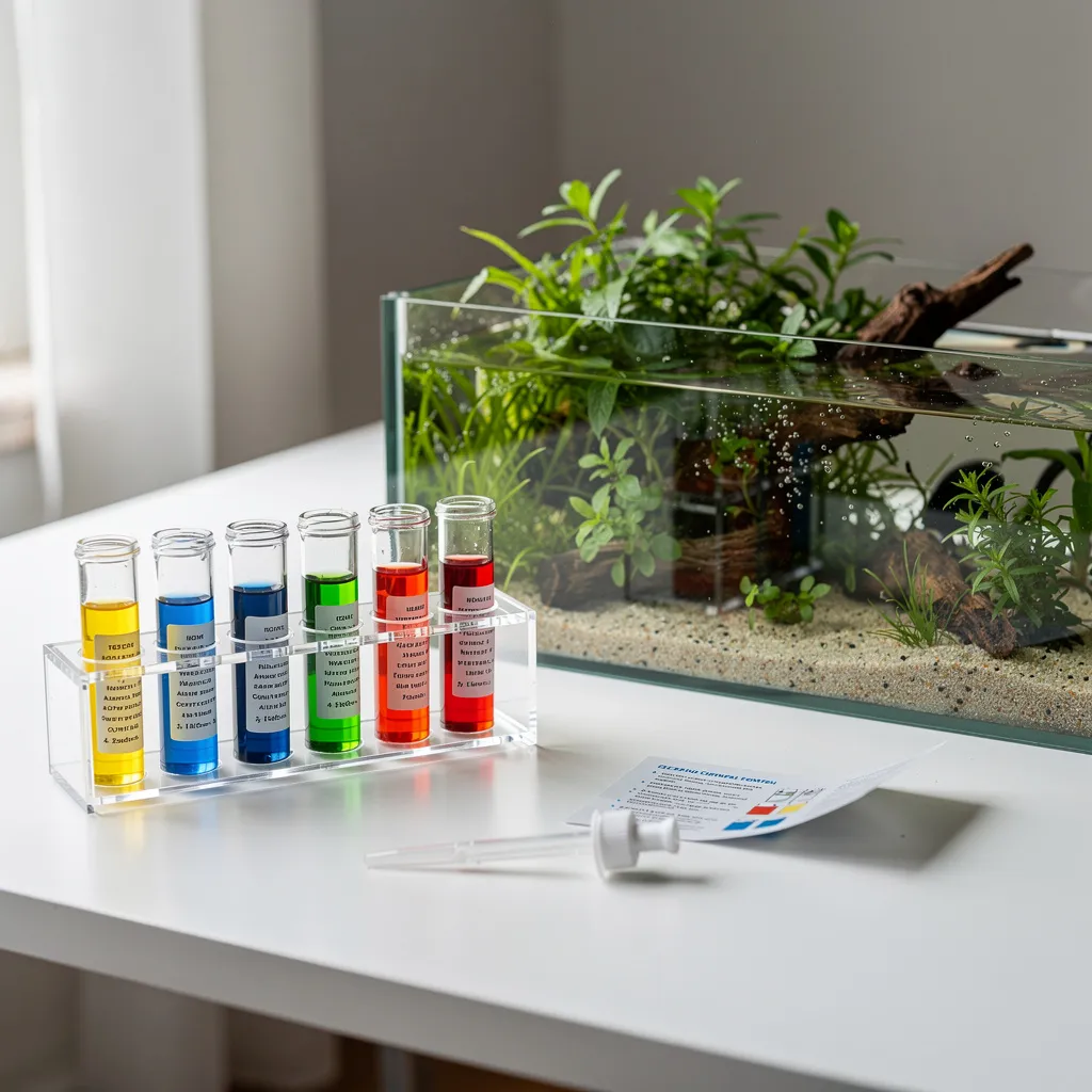 Wassertests mit Tröpfchentest-Set während der Einfahrphase eines neuen Garnelenbeckens