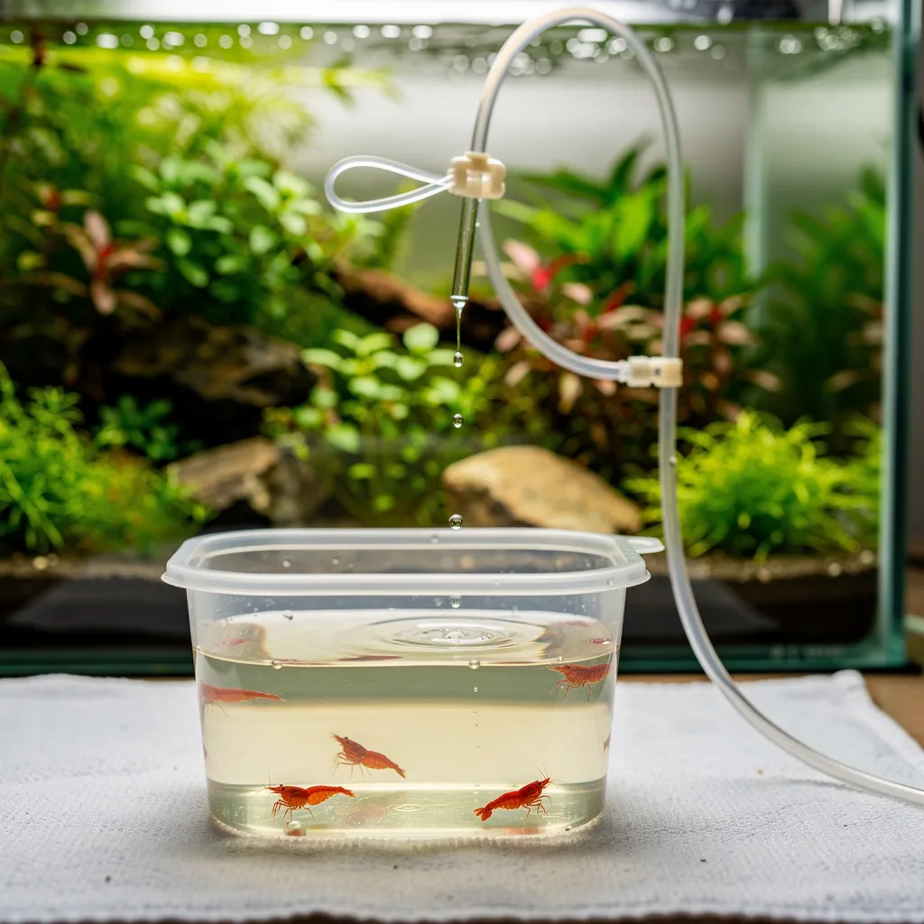 Tröpfchenmethode: Garnelen werden langsam an die Wasserwerte des neuen Aquascapes angepasst