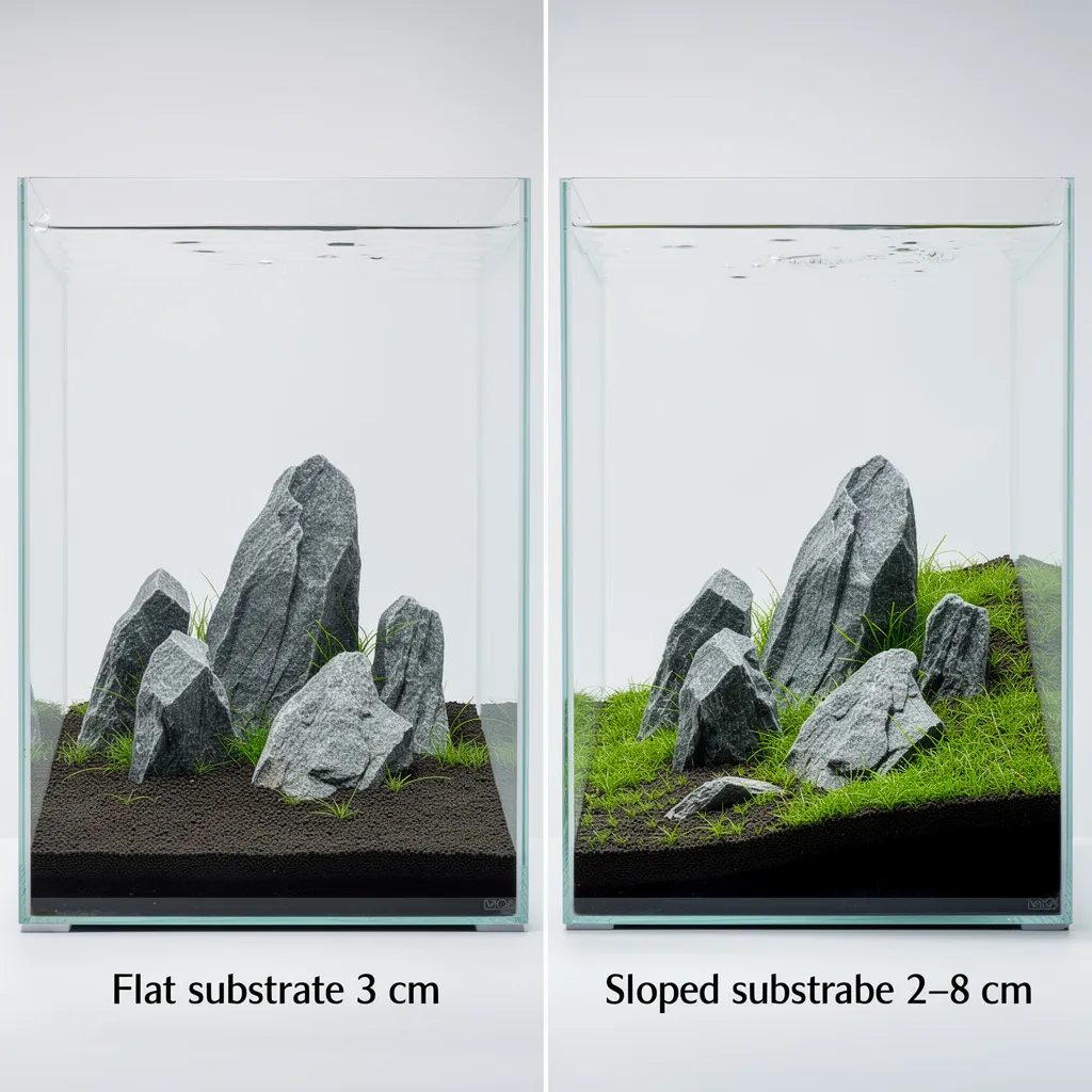 Flacher vs. ansteigender Bodengrund: Dramatischer Unterschied in Tiefenwirkung im gleichen Becken