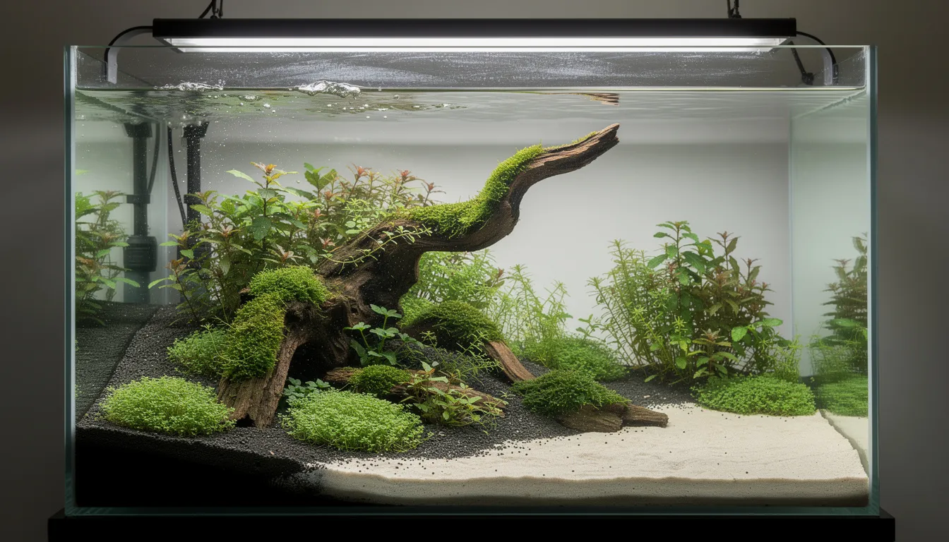 Aquascape-Layout nach der Drittelregel mit Fokuspunkt und Tiefenwirkung