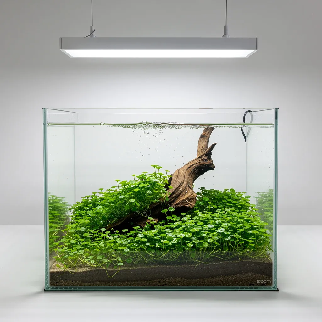 Befüllung eines frisch eingerichteten Aquascapes: Wasser wird langsam über eine Folie eingefüllt