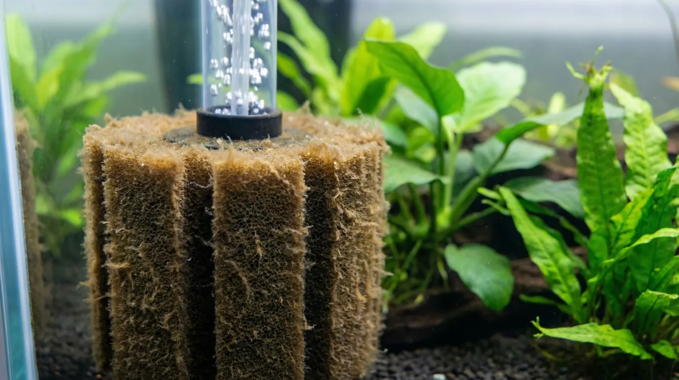 Eingefahrener Schwammfilter mit gesundem Biofilm für stabile Wasserbiologie