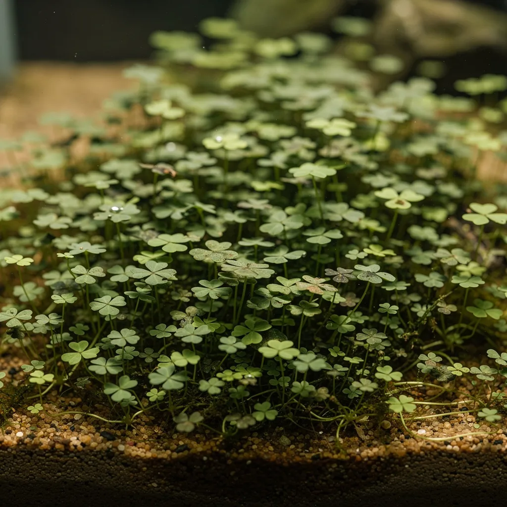 Dry-Start-Methode: Bodendecker wachsen emers in feuchtem Soil unter Frischhaltefolie im Nano-Becken