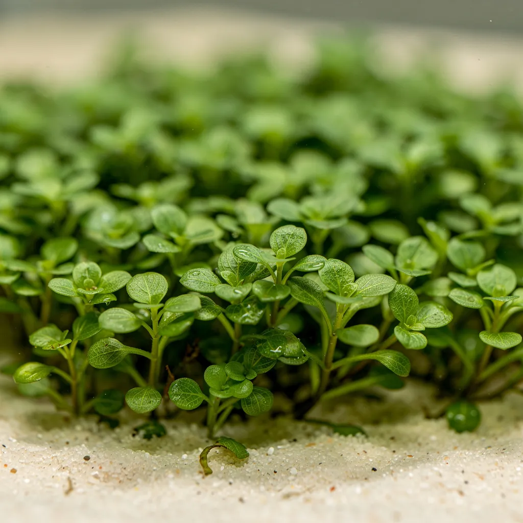 Bodendecker wird mit gebogener Schere auf 1-2 cm getrimmt, Garnelen untersuchen die Schnittfläche