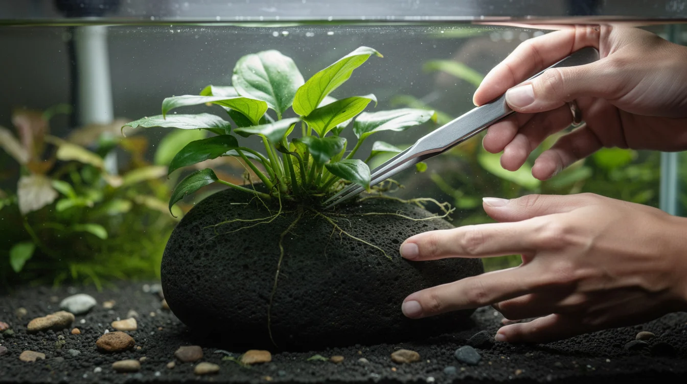 Bucephalandra im Aquarium — Pflege, Arten und Aufbinden: Bucephalandra richtig aufbinden — Schritt für Schritt