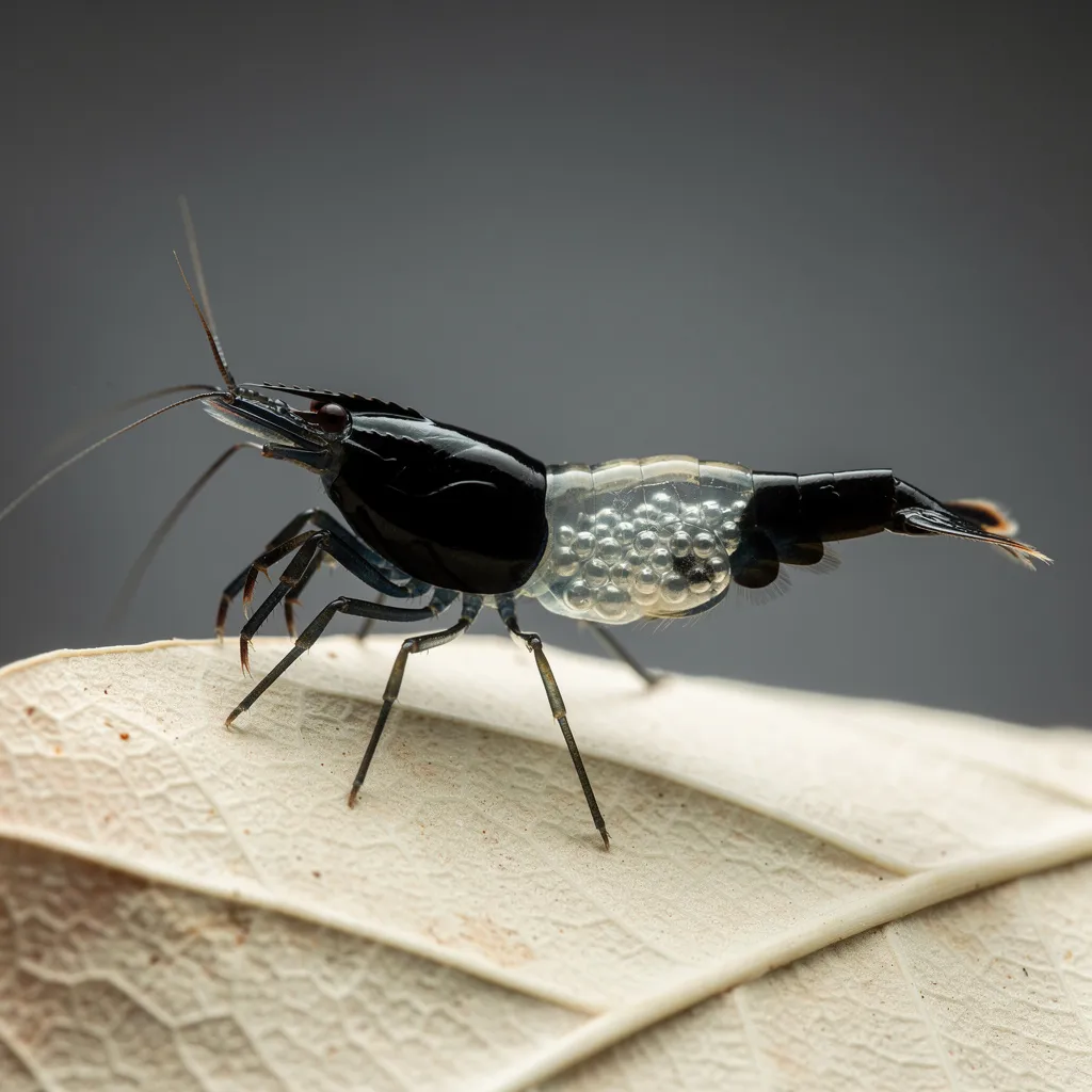 Carbon Rili Weibchen mit Eiern sichtbar durch die transparente Mitte — tiefschwarze Farbzonen
