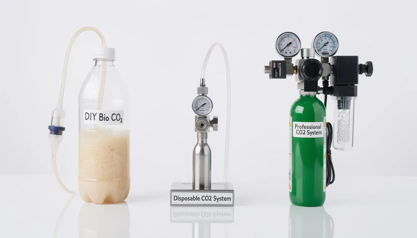 Drei CO2-Systeme im Vergleich: Bio-CO2, Einweg-Kartusche und Mehrweg-Flasche mit Druckminderer