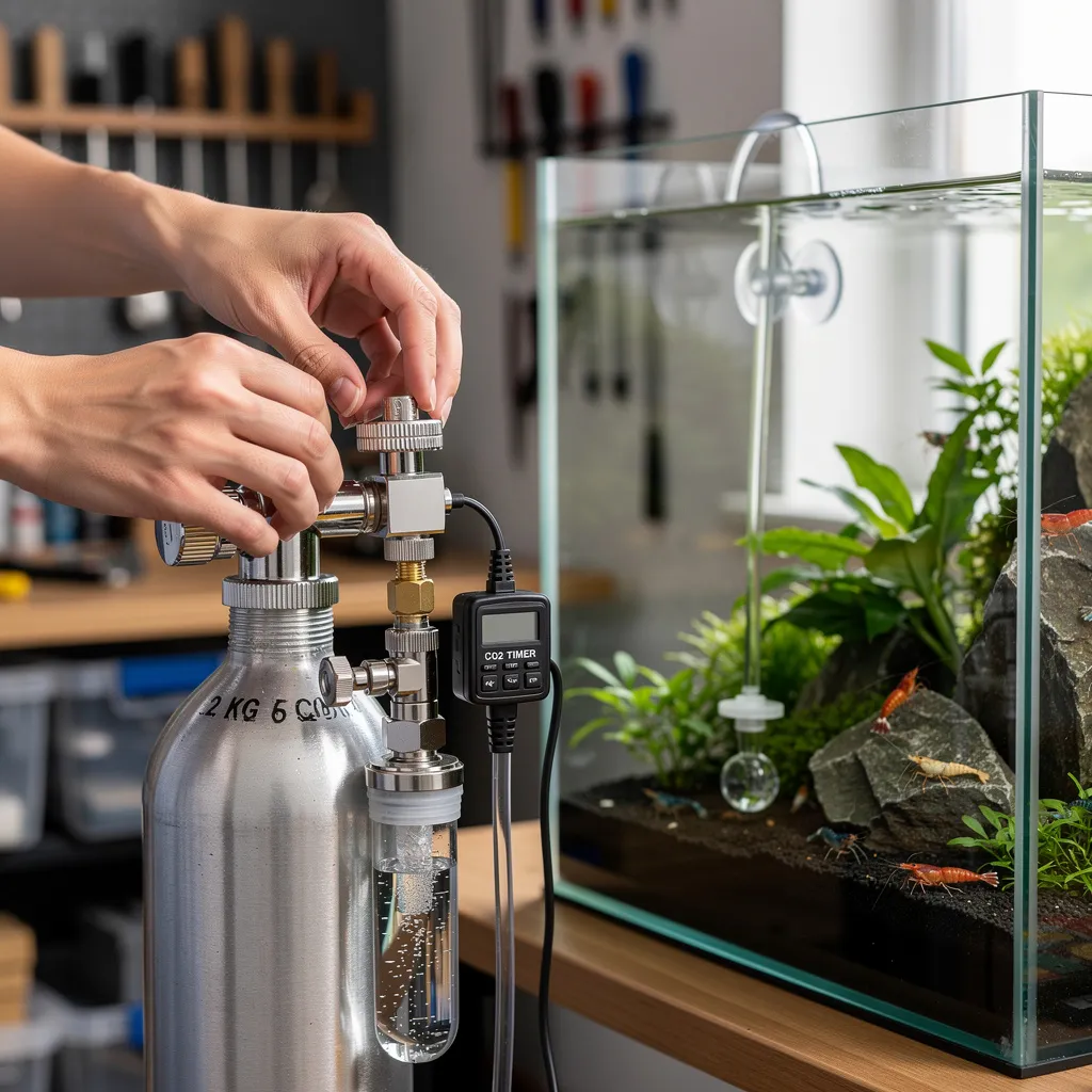 CO2-Druckgasanlage wird Schritt für Schritt am Garnelenaquarium installiert