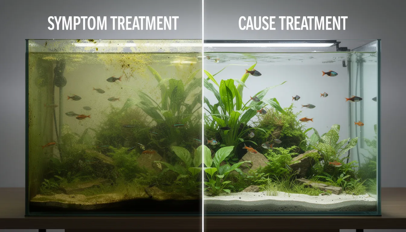 Vergleich: veraltes Becken links, sauberes ausbalanciertes Becken rechts — Ursachen statt Symptome