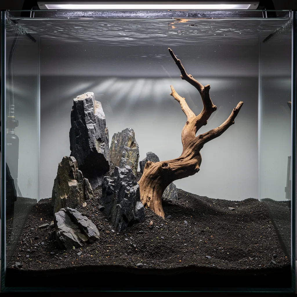 Hardscape-Aufbau im Garnelenbecken nach der Drittelregel mit Drachenstein