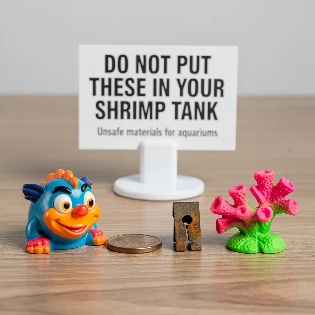 Gefährliche Materialien die nicht ins Garnelenbecken gehören: Plastik, Kupfer, Metall