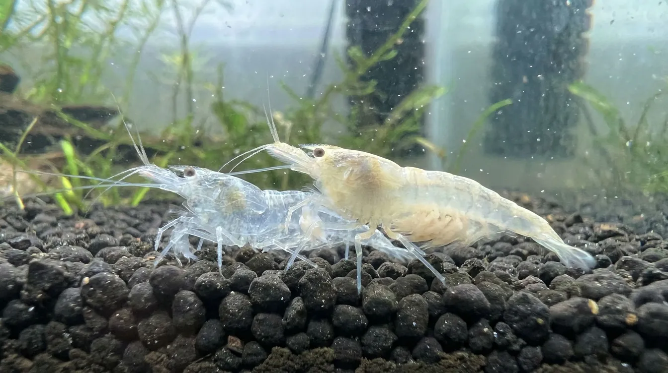 Frisch gehäutete Garnele neben ihrer alten Hülle — vorübergehend blasser