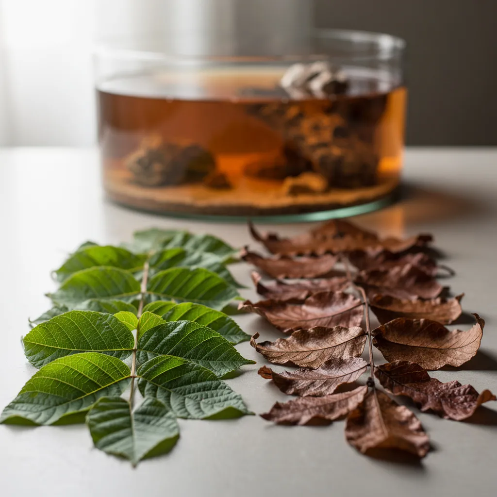 Walnussblätter frisch und getrocknet — grüne Ernte vs. fertige Aquarien-Zugabe