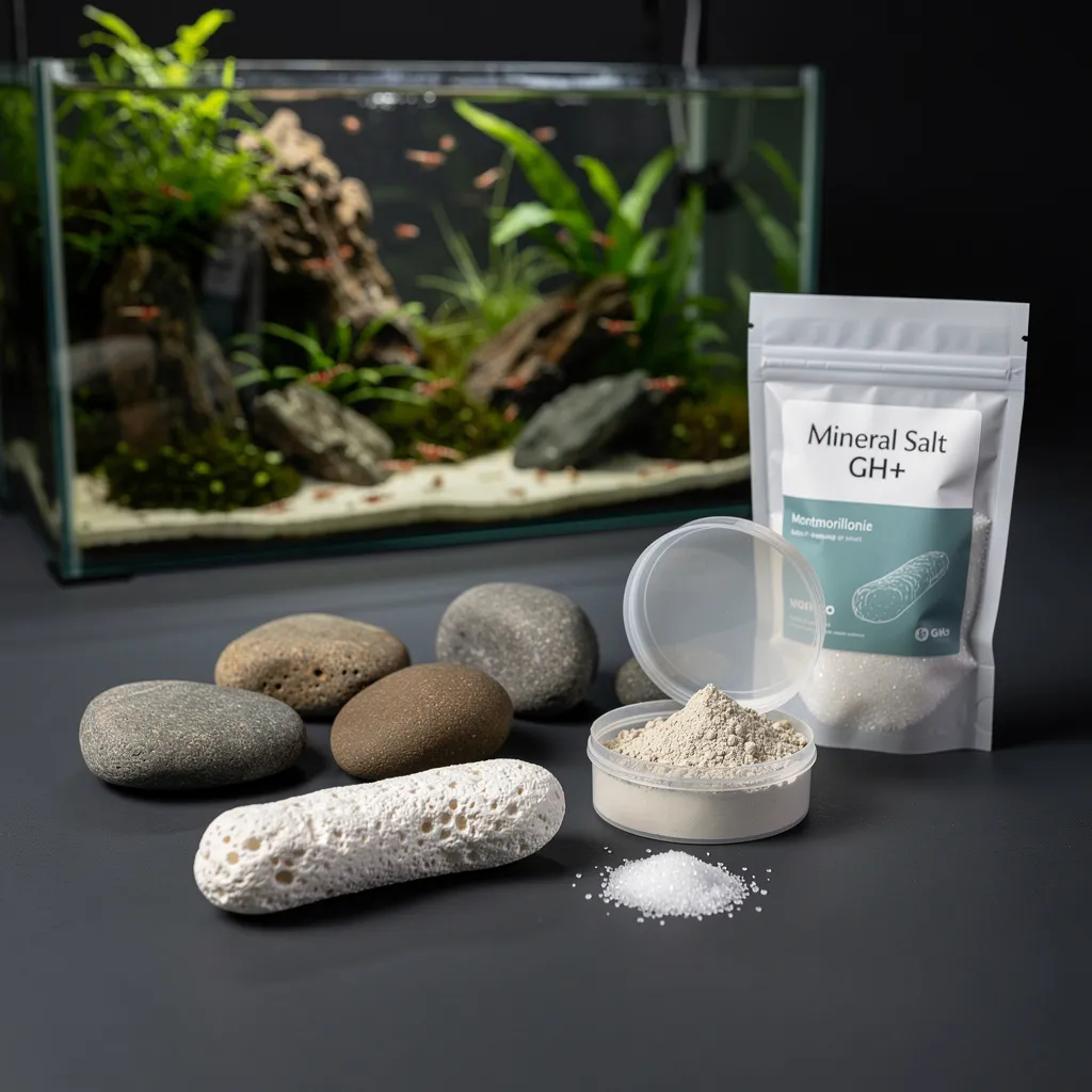 Mineralienquellen für Garnelen — Sepiaschale, Mineralsteine und Aufhärtesalz