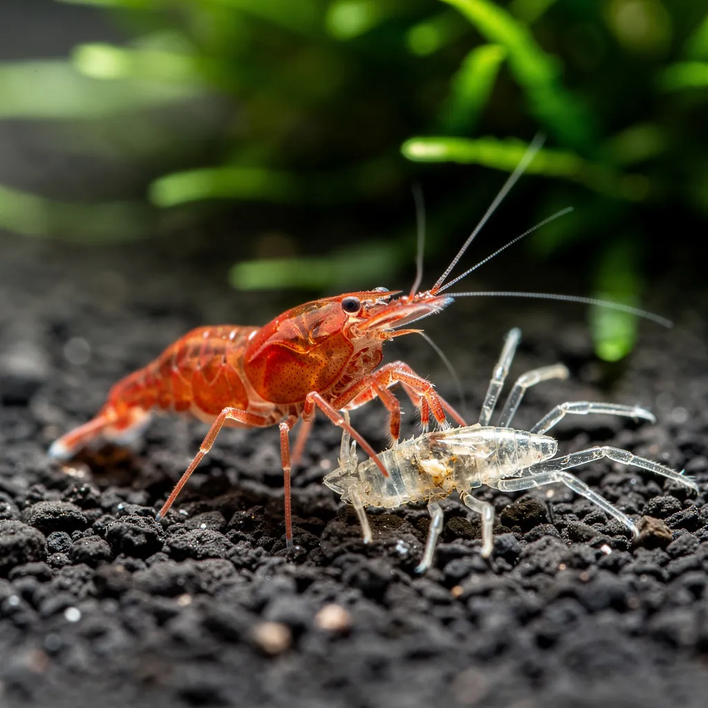 Garnele frisst ihre eigene Häufungshülle — Mineralien-Recycling im Becken