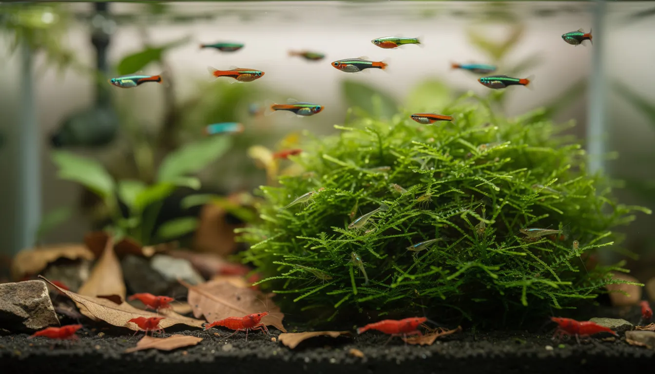 Endler Guppys und Garnelen im selben Becken — natürliche Populationskontrolle
