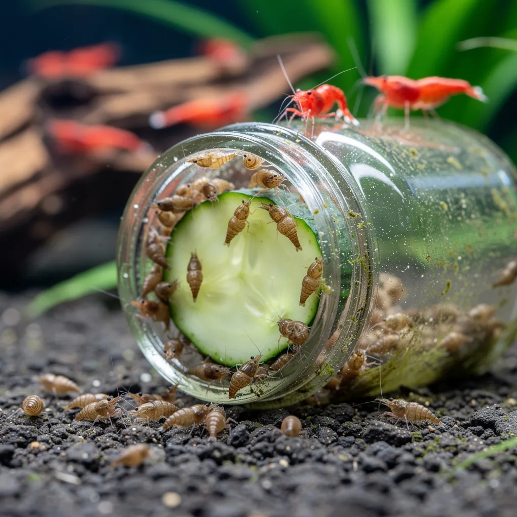 Selbstgebaute Schneckenfalle mit Gurke für das garnelenverträgliche Absammeln