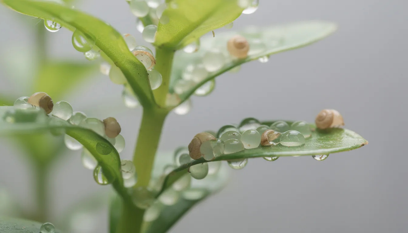 Neue Aquarienpflanze mit winzigen Schneckeneiern und Baby-Schnecken als blinde Passagiere