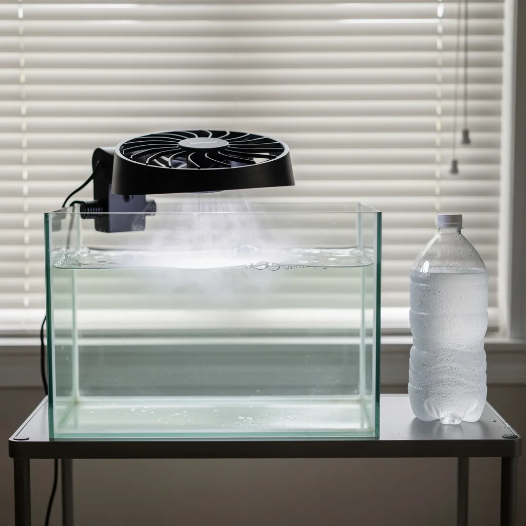 Garnelenbecken optimal für den Sommer vorbereitet mit Lüfter und Jalousien