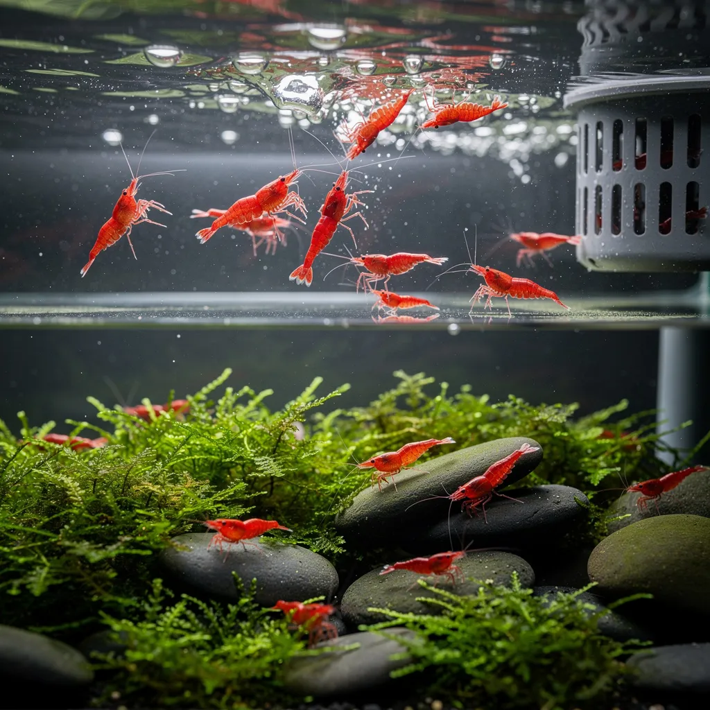 Stressverhalten bei Garnelen: hektisches Schwimmen an der Oberfläche als Warnsignal für Vergiftung