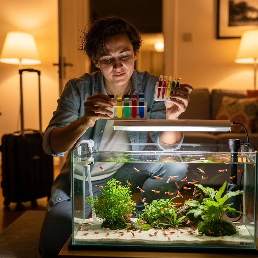 Wassertests nach dem Urlaub: Erster Blick ins Garnelenbecken nach der Rückkehr
