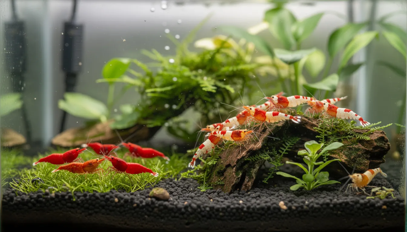 Rote Neocaridina und Crystal Red Caridina im selben Becken — verschiedene Bereiche