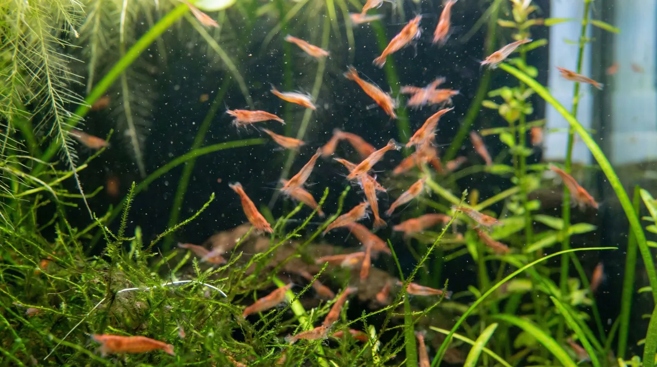 Garnelen beim wilden Paarungsschwimmen nach einer Weibchen-Häutung