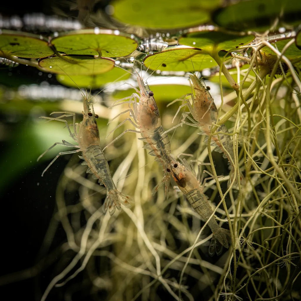 Garnelen hängen an der Oberfläche — mögliches Zeichen für Sauerstoffmangel
