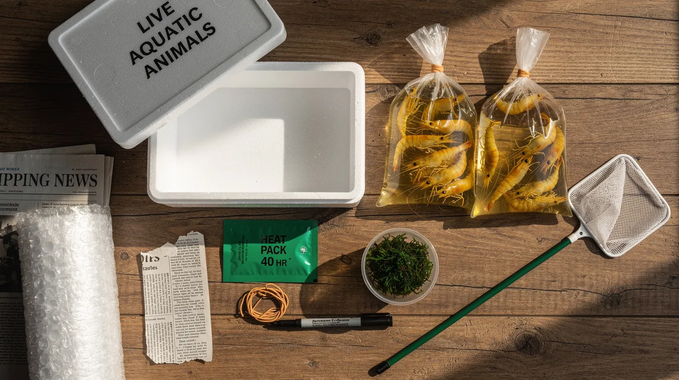 Garnelen versenden: Verpackung, Timing, Rechtliches: Verpackung: Beutel, Styrobox, Heatpack