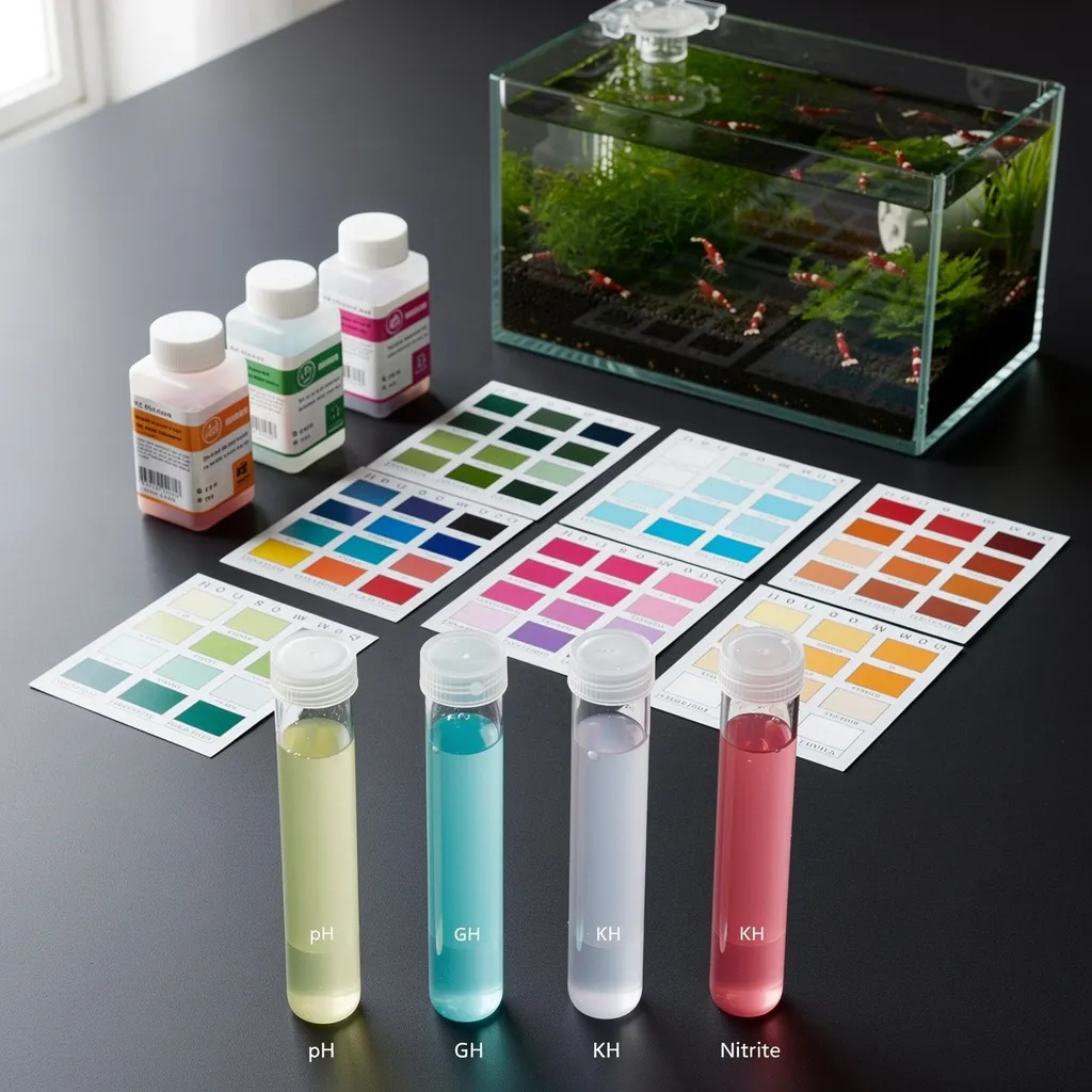 Wassertests für Garnelenbecken — pH, GH, KH und Nitrit auf einen Blick