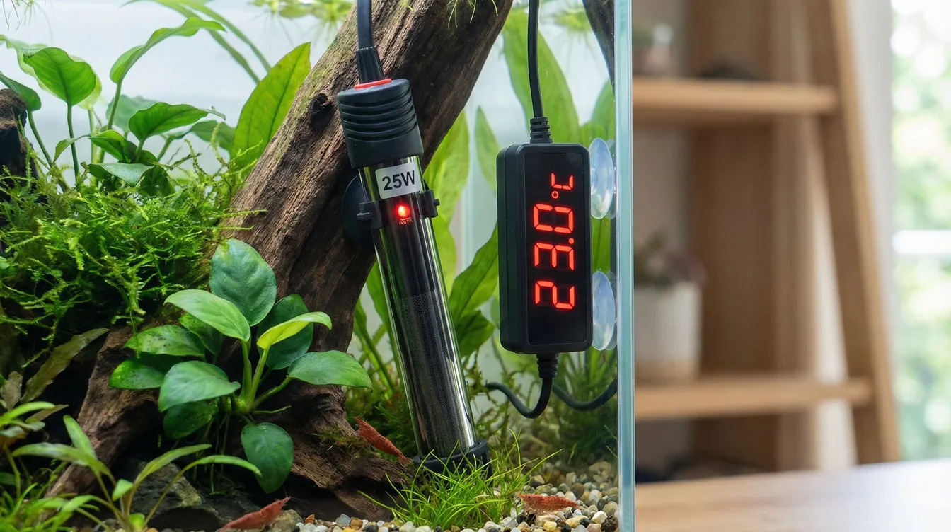 Aquarienheizer mit Thermometer im Nano-Becken für stabile Wintertemperaturen