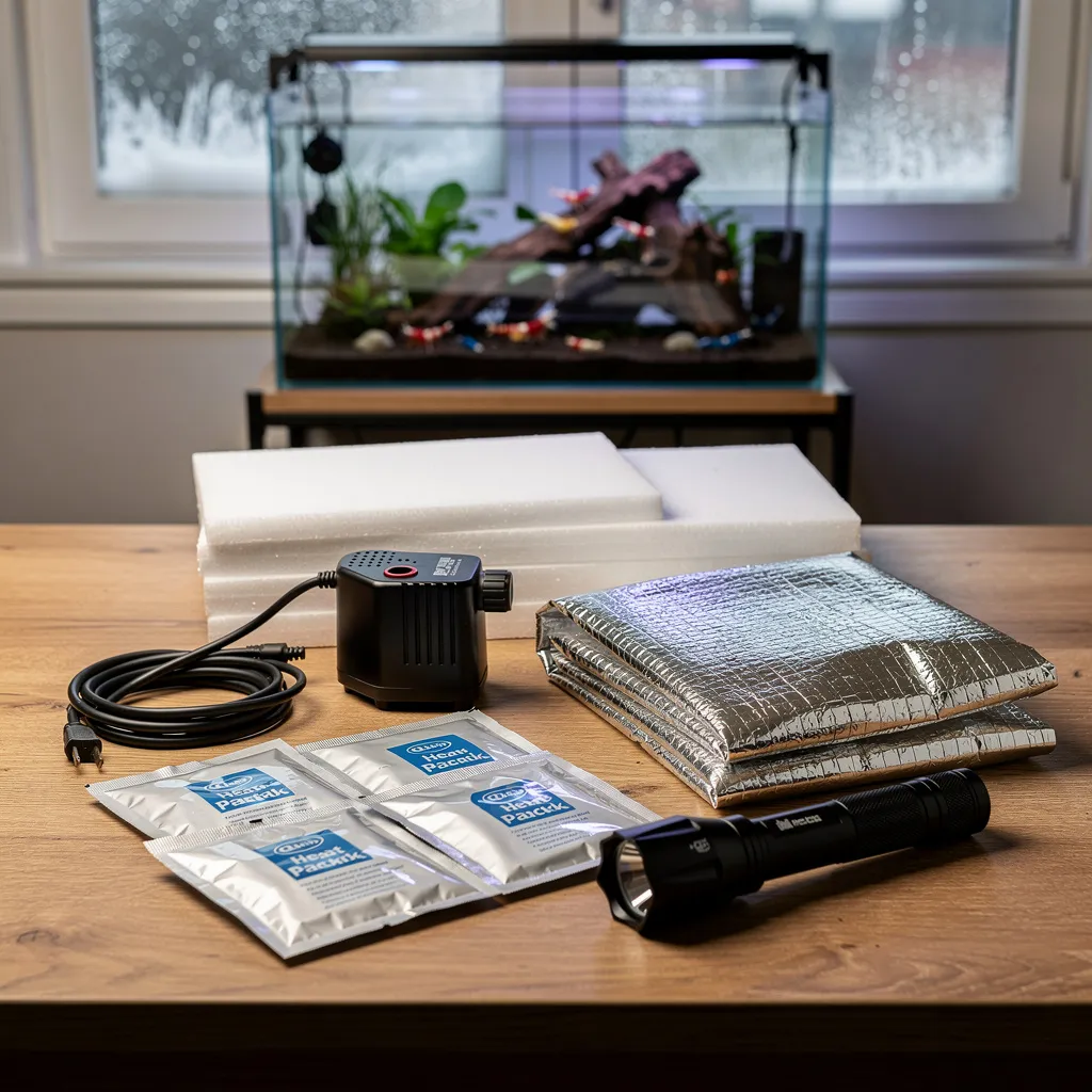 Notfall-Ausrüstung für Stromausfall — batteriebetriebene Pumpe und Wärmequellen