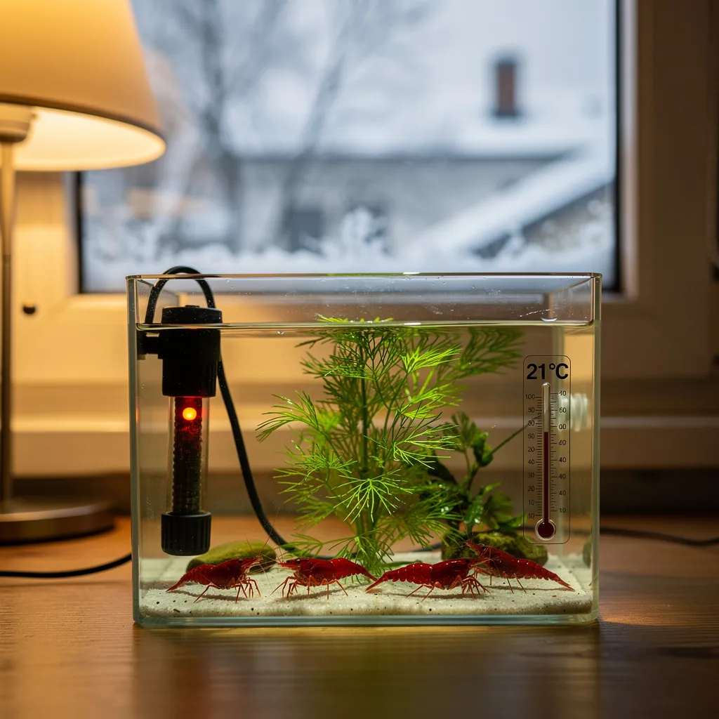 Garnelenbecken im Winter — Heizer hält die Temperatur stabil bei 21 Grad