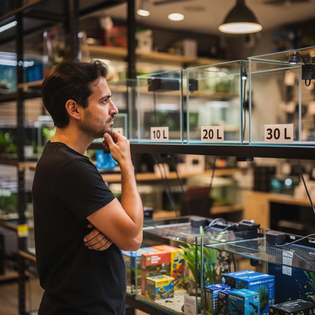 Auswahl verschiedener Beckengrößen im Aquaristik-Fachgeschäft