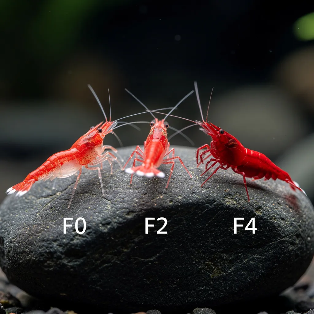 Generationsvergleich: Farbverbesserung von F0 (Cherry) über F2 (Sakura) bis F4 (Painted Fire Red)