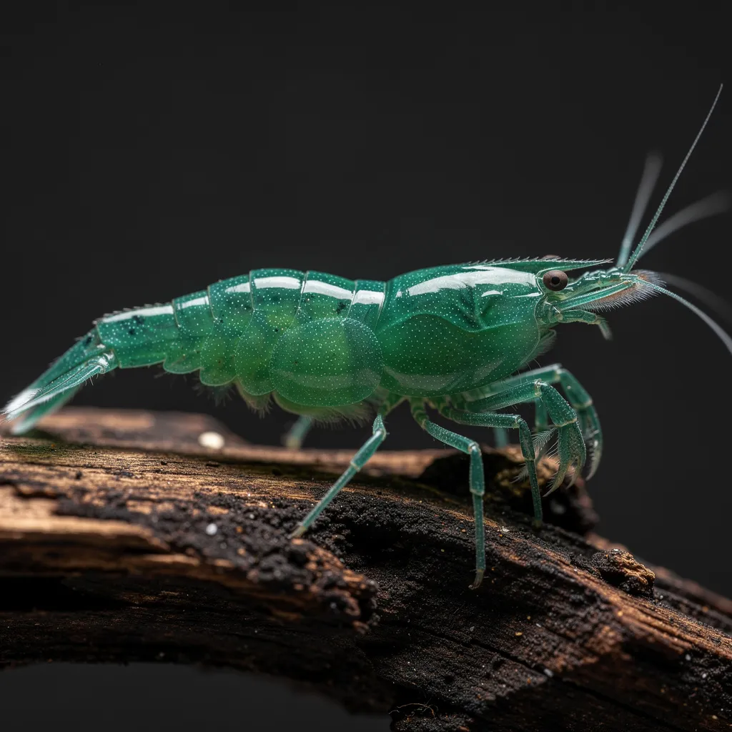Green Jade Weibchen in Seitenansicht — gleichmäßig tiefes Jadegrün mit hellem Rückenstrich