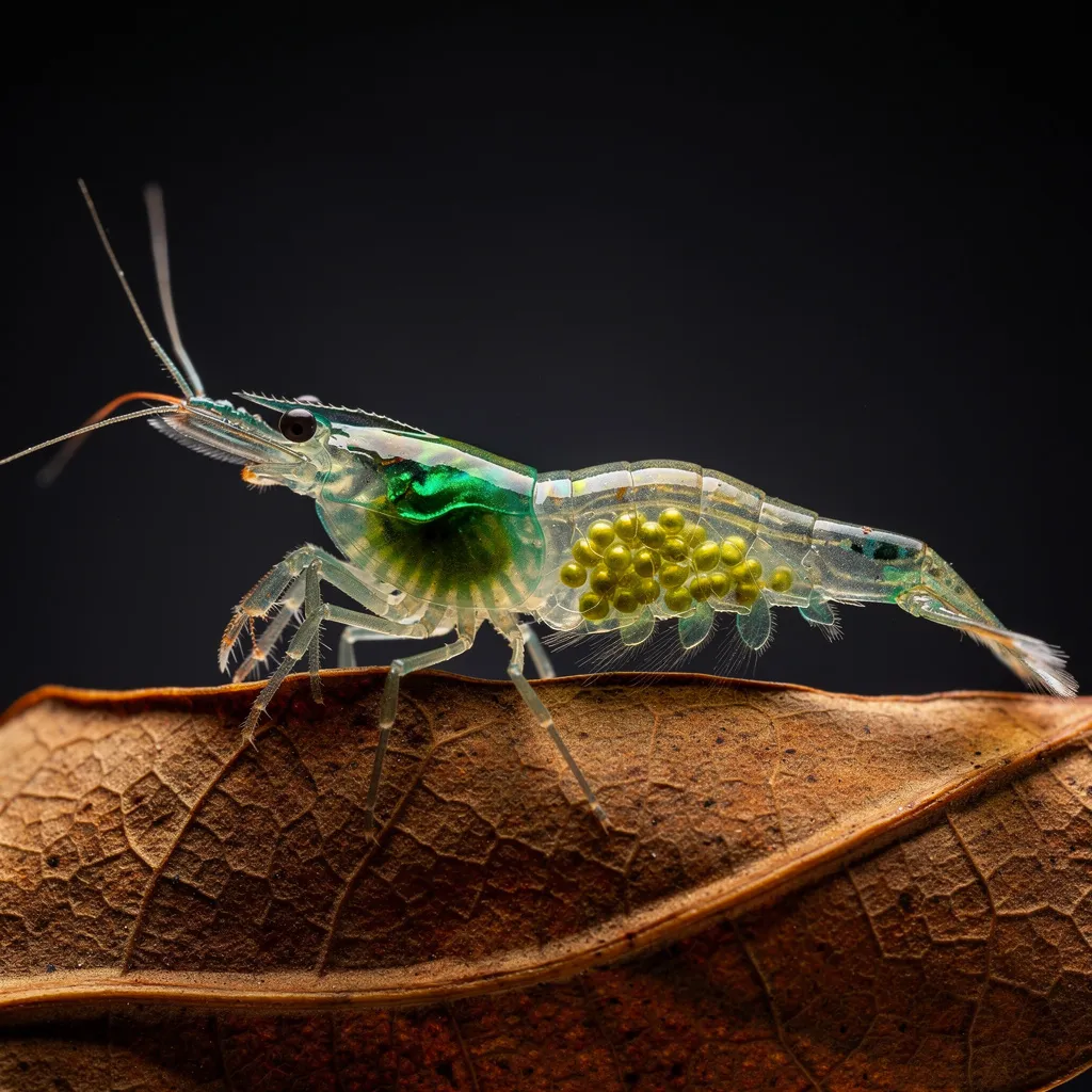 Green Rili Weibchen mit Eiern sichtbar durch die transparente Körpermitte — seltene Zuchtvariante