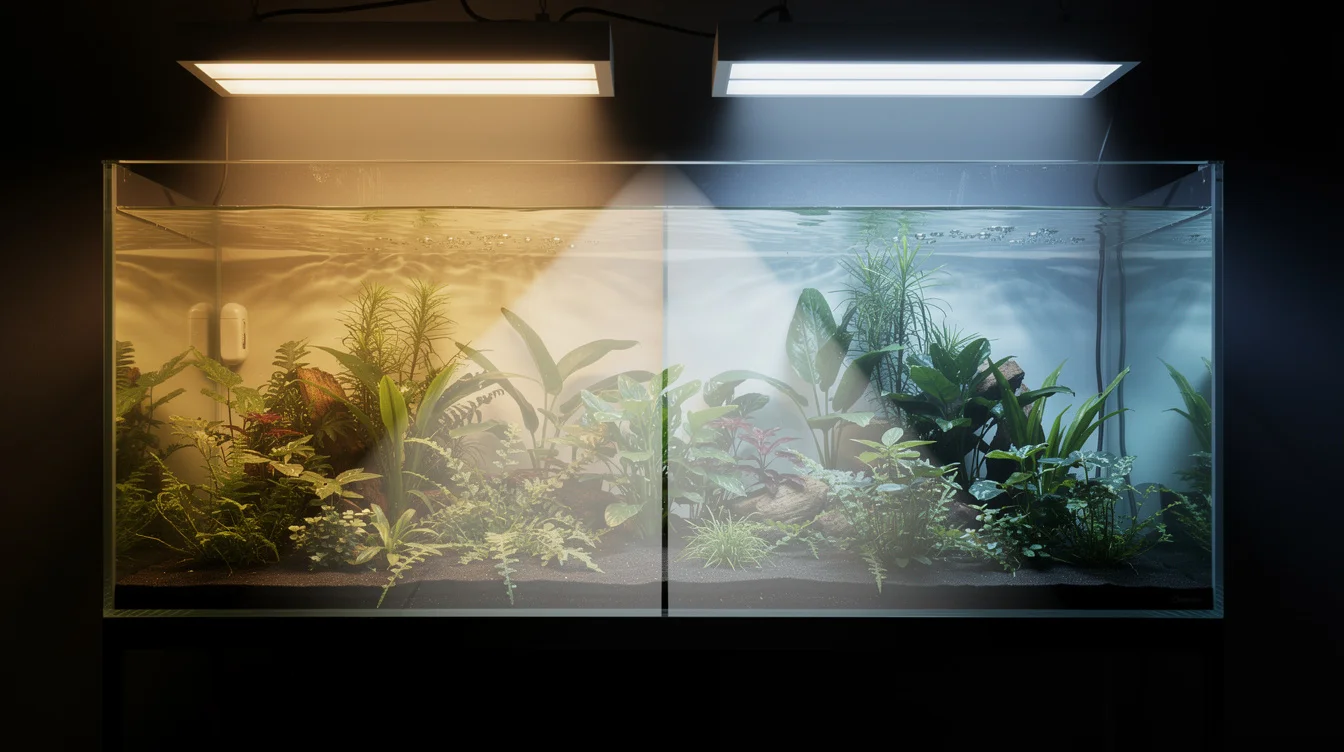Multi-LED Setup: Warmes und kaltes LED-Licht erzeugen unterschiedliche Farbzonen im Aquarium