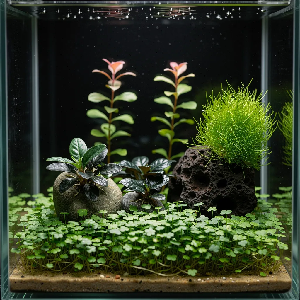 Nano-taugliche Aquarienpflanzen: Marsilea, Anubias Petite, Bucephalandra und Rotala im 20-Liter-Cube