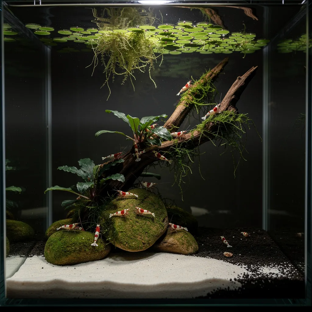 Mini-Waldbach-Layout im Nano-Cube mit Spiderwood, Moos und Crystal-Red-Garnelen