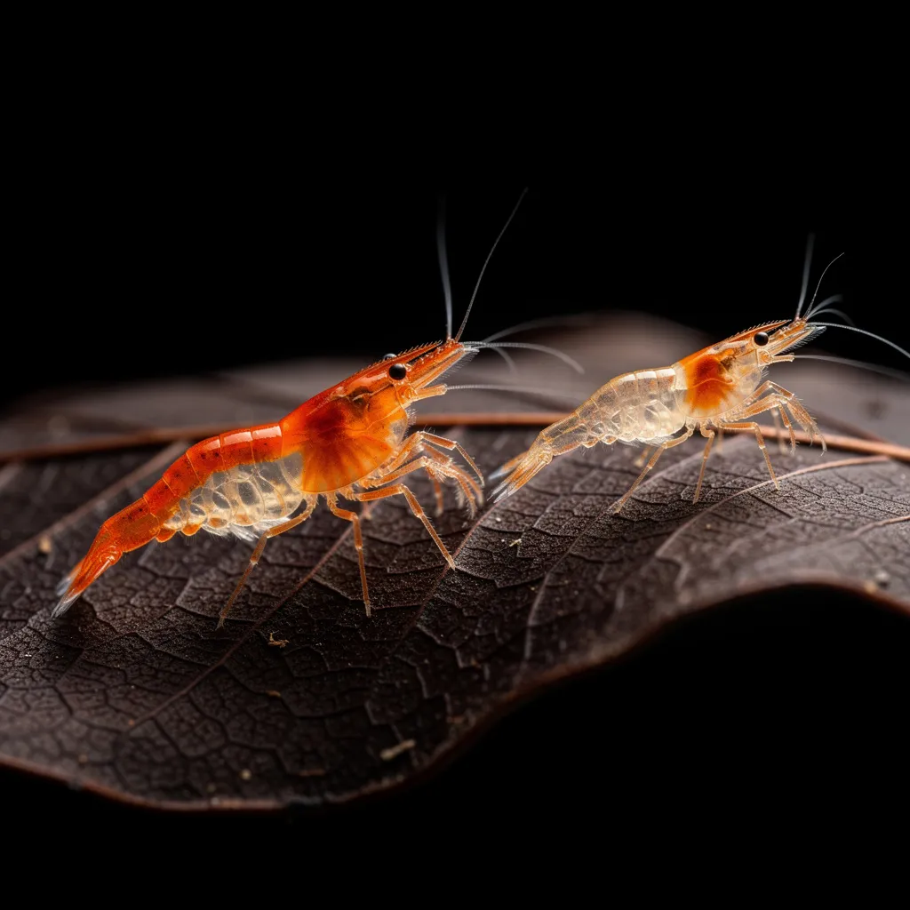 Zwei Orange Rili Garnelen im Qualitätsvergleich — scharfe vs. verwaschene Farbgrenzen