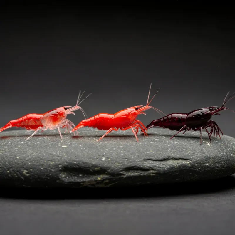 Farbvergleich Red Fire, Red Sakura und Painted Fire Red nebeneinander — Selektionsstufen sichtbar