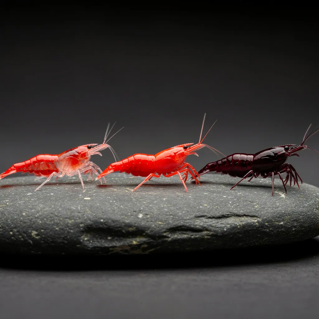 Farbvergleich Red Fire, Red Sakura und Painted Fire Red nebeneinander — Selektionsstufen sichtbar