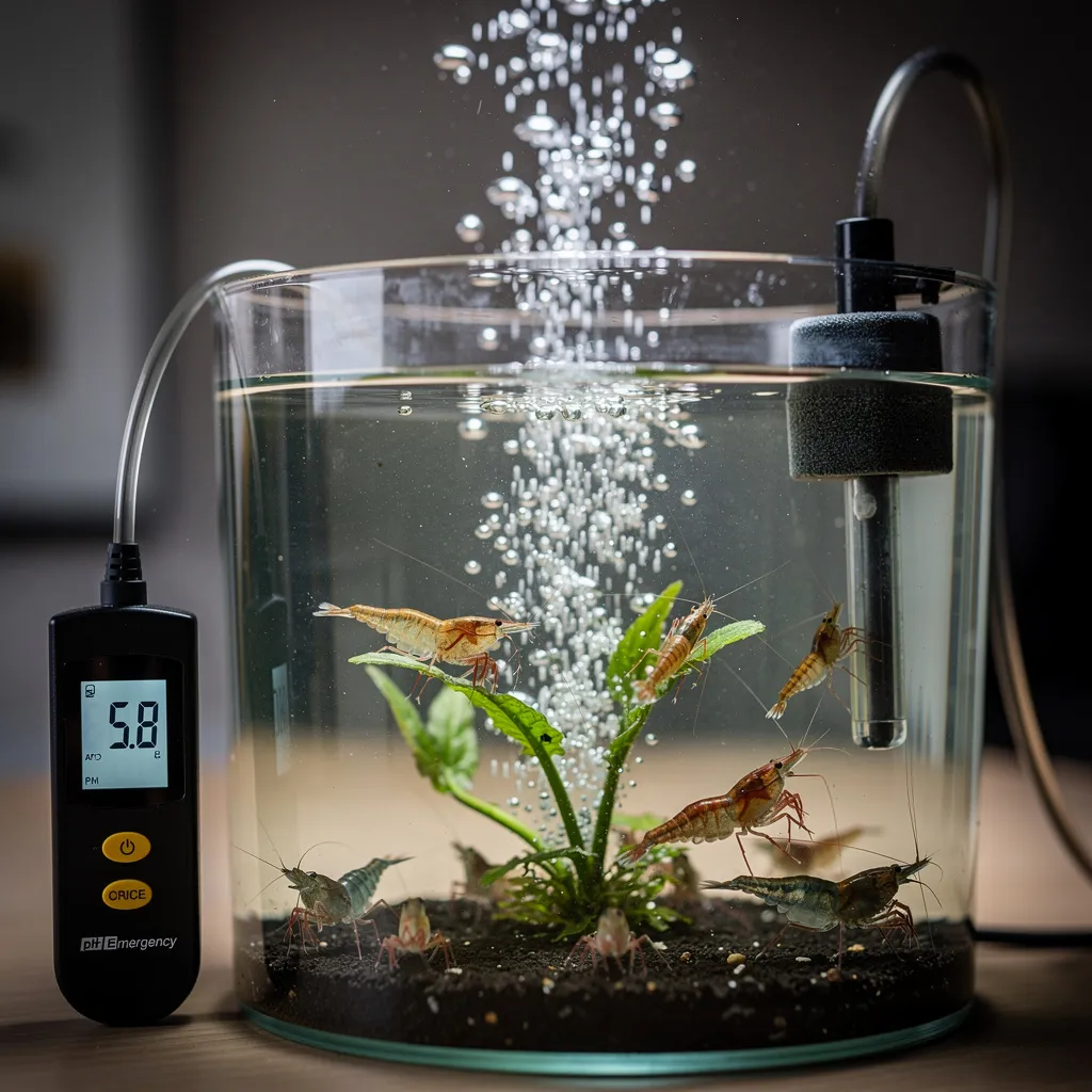 pH-Notfall im Garnelenbecken — Belüftung treibt CO2 aus und hebt den pH-Wert